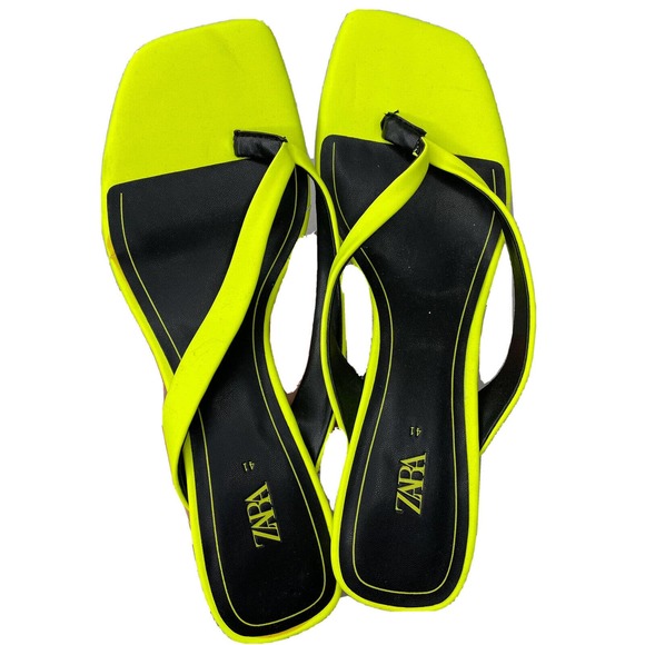 Zara Shoes - Zara Size 41 Womens Size 10 Bright Neon Yellow Thong Sandal Heels Shoes